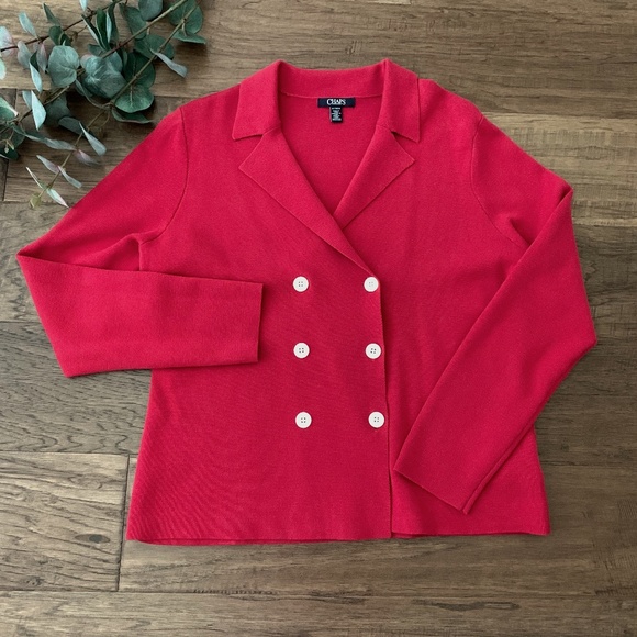 Chaps Sweaters - Chaps by Ralph Lauren Red Double Breasted Knit Cardigan Sweater Office Casual